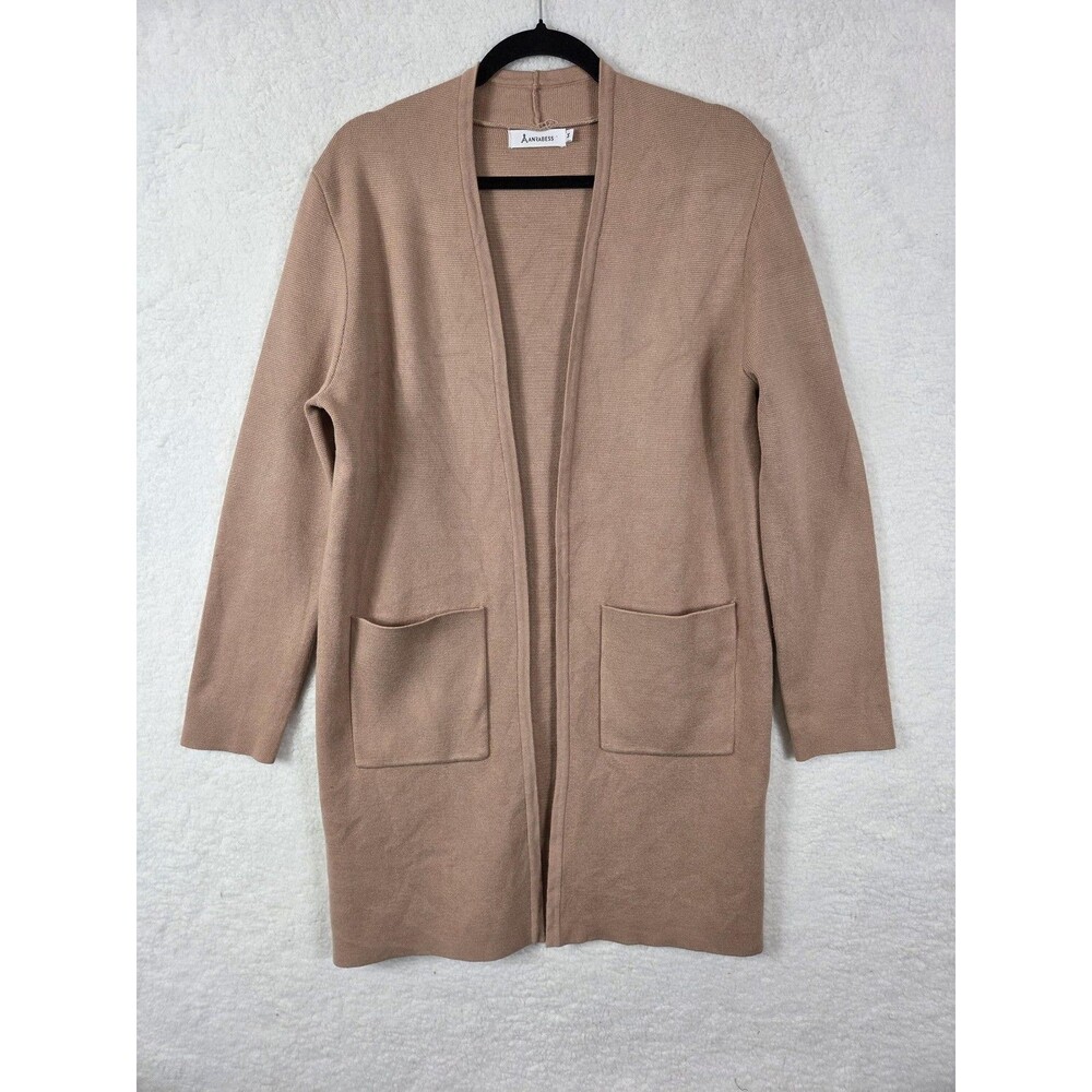 ANRABESS Cardigan Sweater Womens M Beige Longline Open‎ Front Slouchy Minimalist